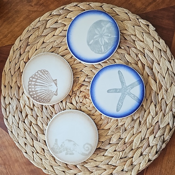Set of 4 beachy coasters with cork bases - Picture 2 of 7